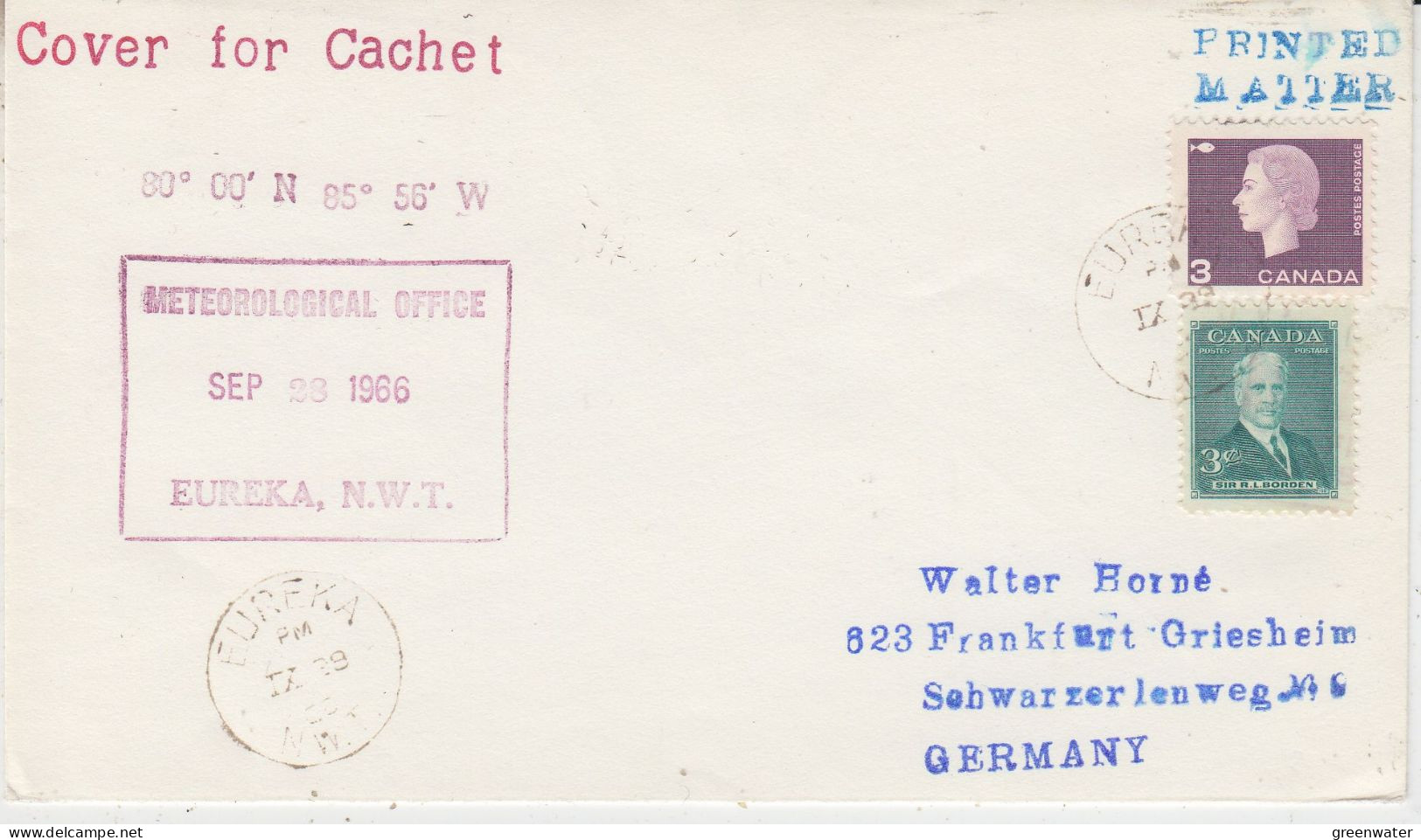 Canada Meteorological Office Eureka NWT Ca Eureka SEP 28 1966 (ZO188) - Wetenschappelijke Stations & Arctic Drifting Stations