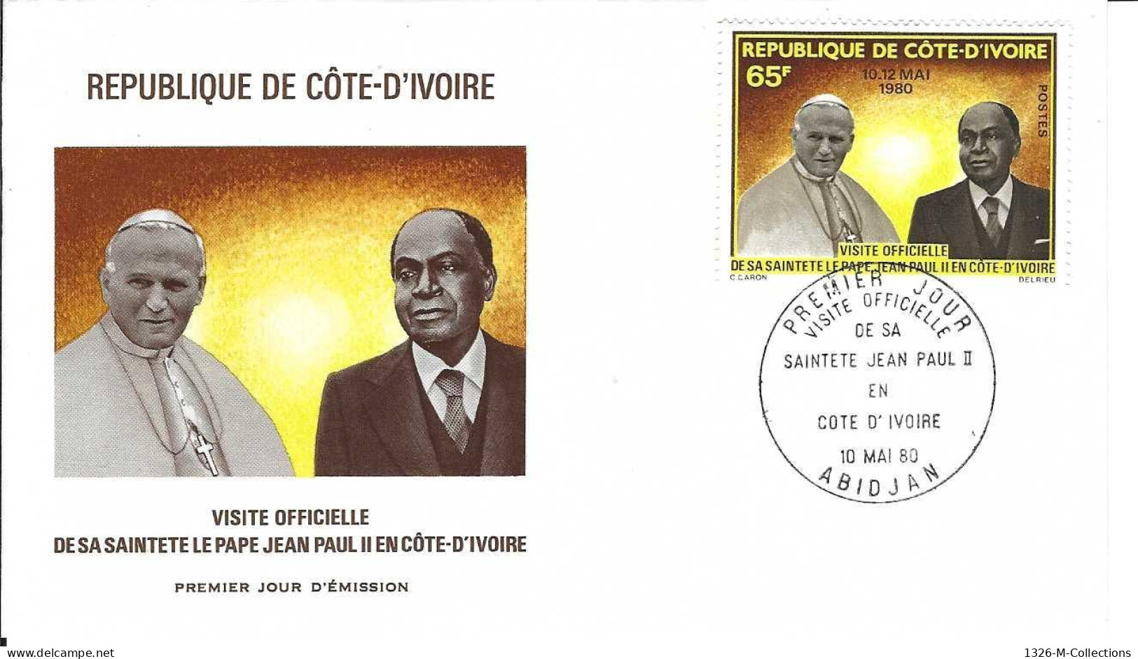 Envellope COTE D'IVOIRE 1e Jour N° 538 Y & T Pape Jean Paul II - Côte D'Ivoire (1960-...)