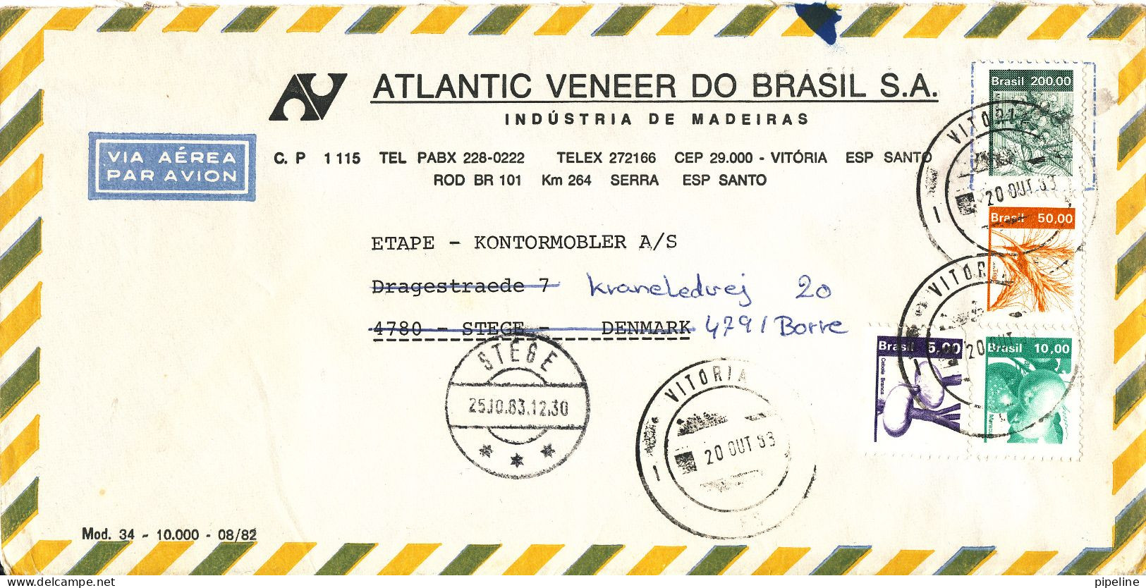 Brazil Air Mail Cover Sent To Denmark 20-10-1983 And Redirected To A New Address - Luftpost