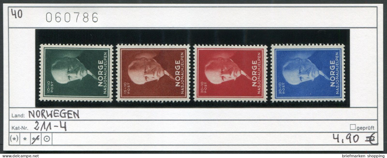 Norwegen 1940 - Norway 1940 - Norvege 1940 - Norge 1940 - Michel 211-214 - ** Mnh Neuf Postfris - - Ongebruikt