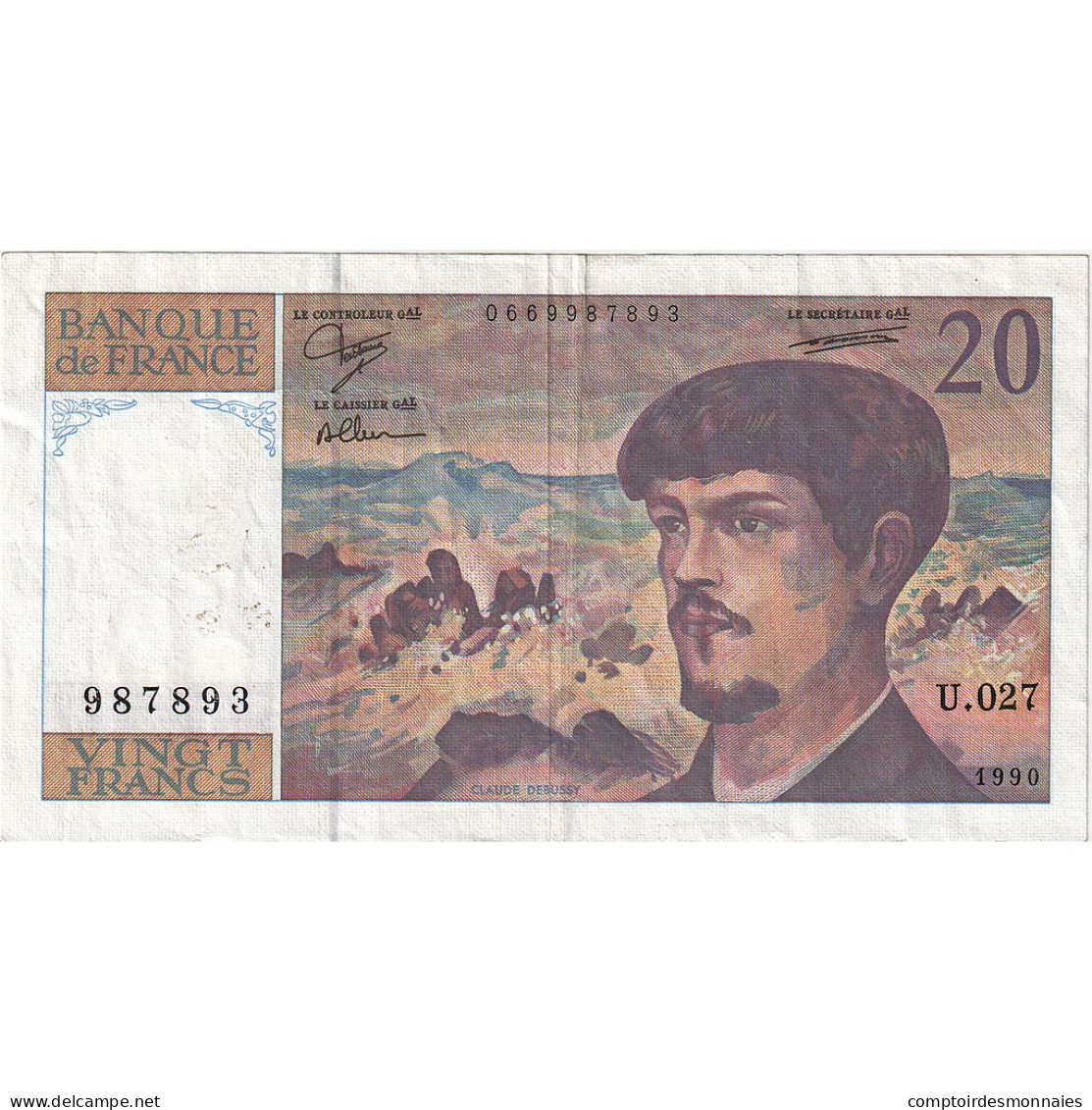 France, 20 Francs, Debussy, 1990, U.027, TTB, Fayette:66bis.1, KM:151d - 20 F 1980-1997 ''Debussy''