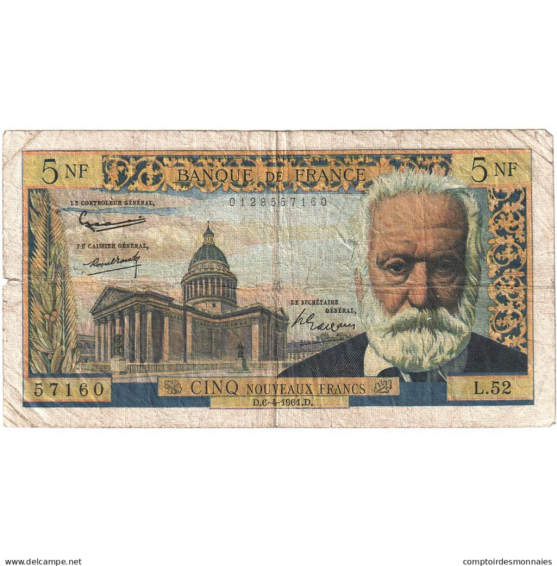 France, 5 Nouveaux Francs, Victor Hugo, 1961, L.52, TB, Fayette:56.7, KM:141a - 5 NF 1959-1965 ''Victor Hugo''