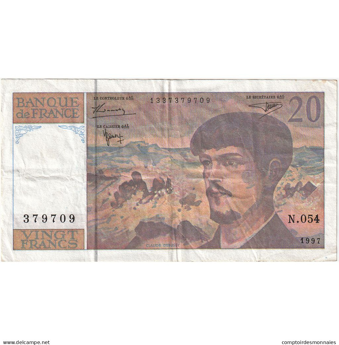 France, 20 Francs, Debussy, 1997, N.054, TTB+, Fayette:66 Ter.2, KM:151i - 20 F 1980-1997 ''Debussy''