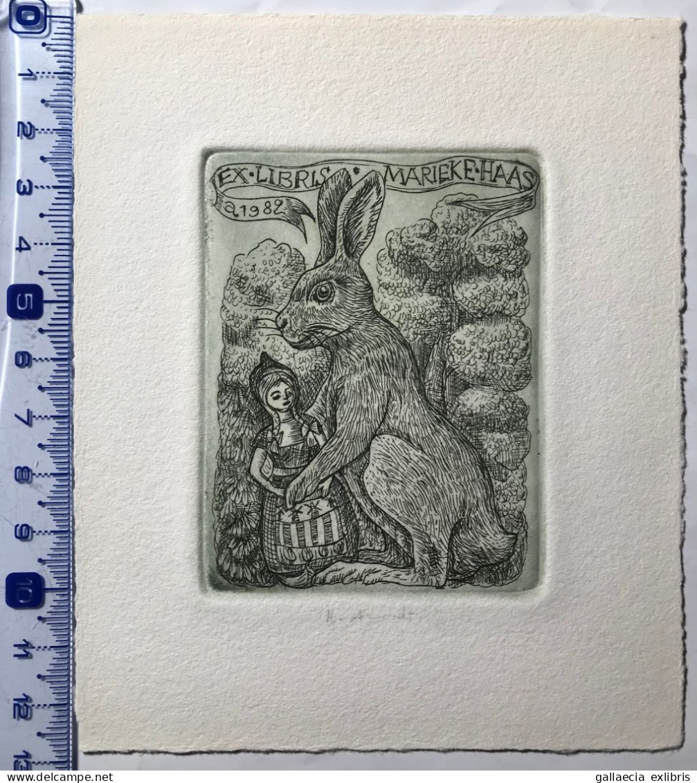 Exlibris Helmut Arndt. Lapin Lièvre Fille. Ex-libris Helmut Arndt. Rabbit Hare Girl - Bookplates