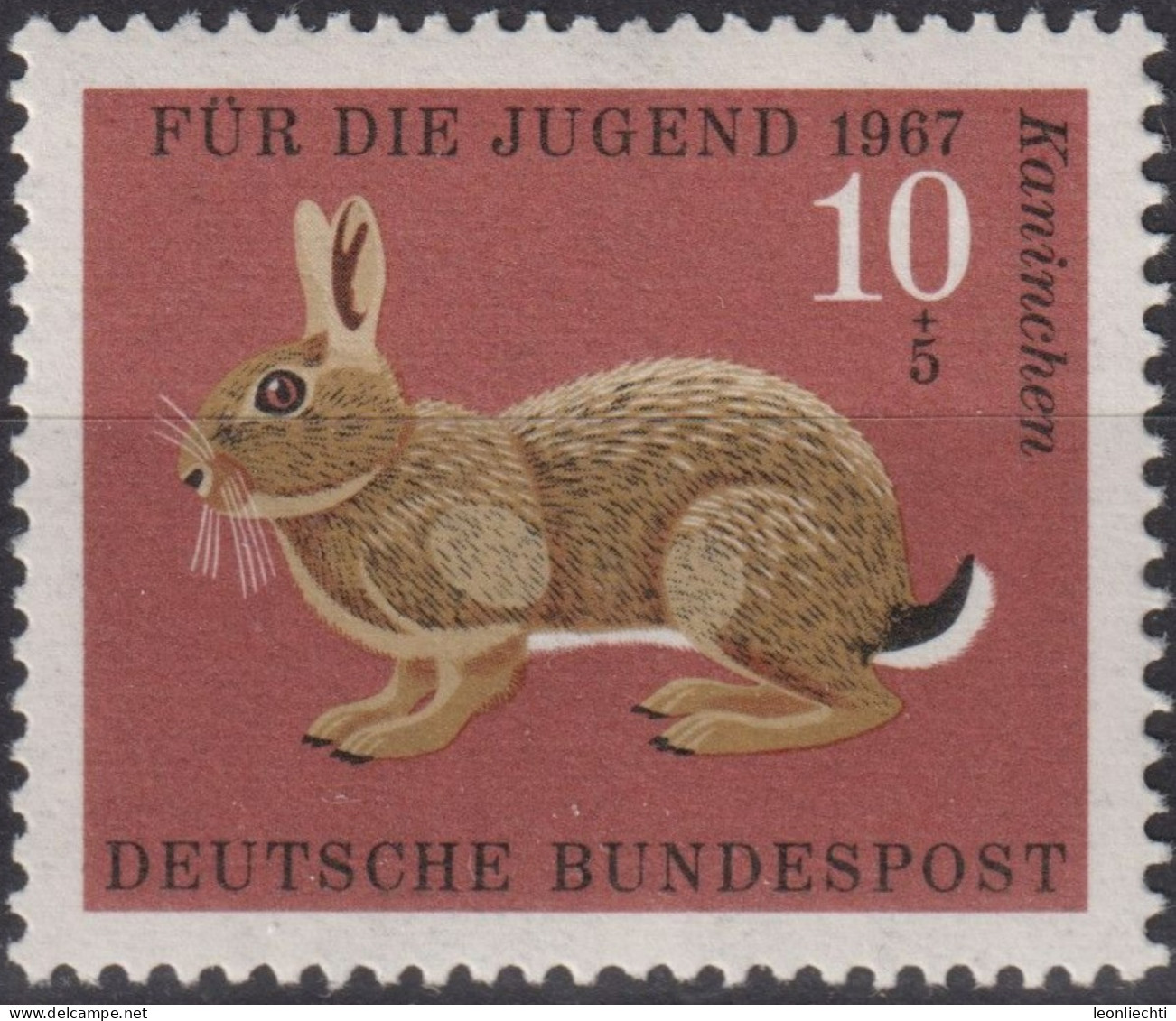 1967 Deutschland > BRD, ** Mi:DE 529, Sn:DE B422, Yt:DE 387, Wildkaninchen, Pelztiere - Konijnen