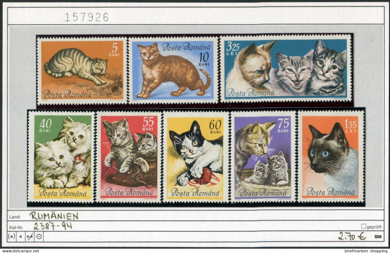 Rumänien 1965 - Roumanie 1965 - Romina 1965 - Rominia 1965 - Michel 2387-2394 - ** Mnh Neuf Postfris - Katzen Cats - Neufs