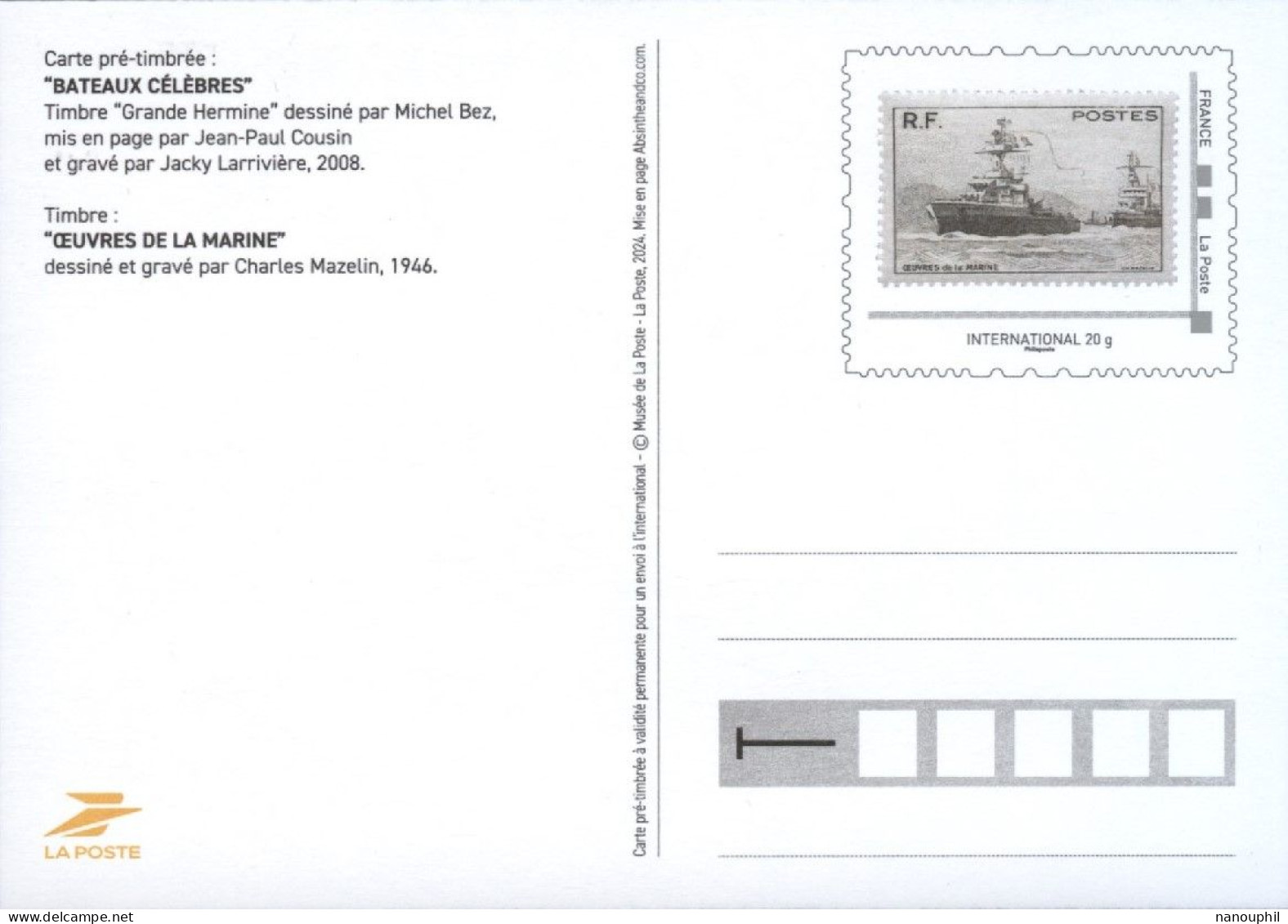 FRANCE   PAP Carte Postale  Cadeau De La Poste 2024  International  20 Gr  MONTIMBRAMOI   GRANDE HERMINE - Brieven En Documenten