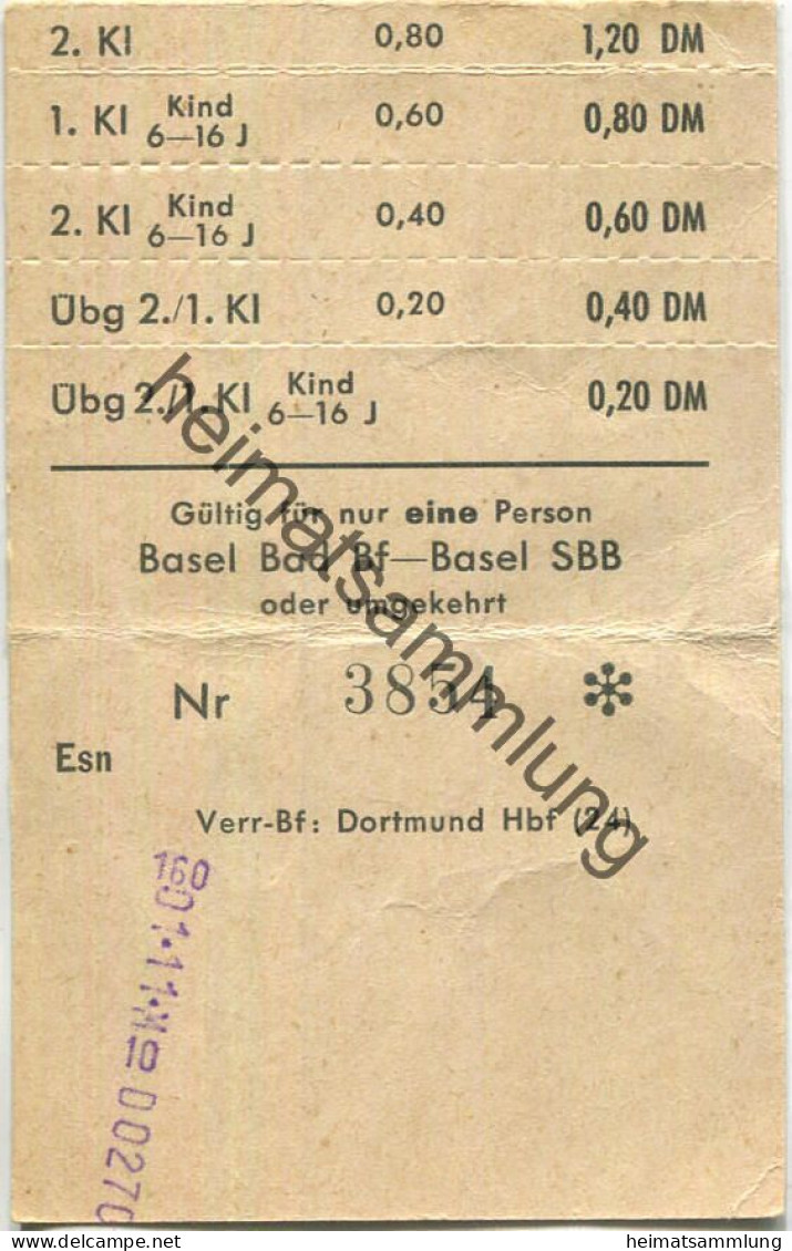 Deutschland - Basel Bad Bf - Basel SBB Oder Umgekehrt - Fahrkarte - Europe