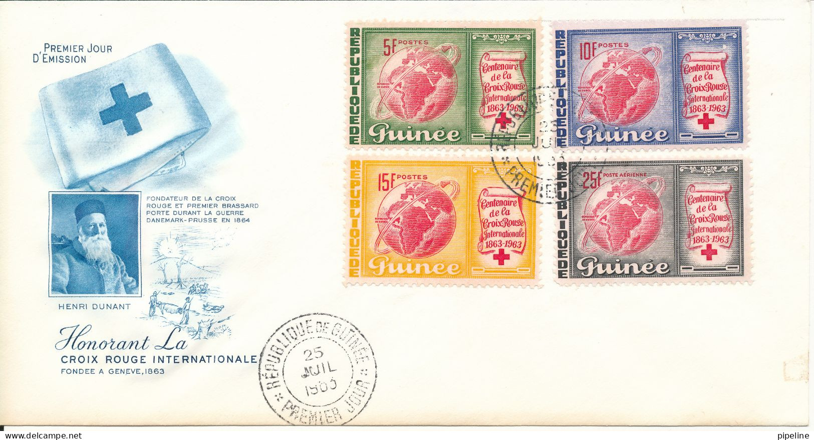 Guinea FDC 25-7-1963 RED CROSS Complete Set Of 4 With Cachet - Guinée (1958-...)