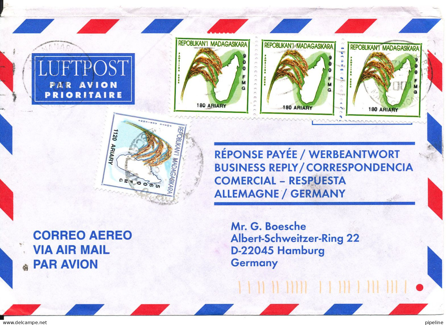 Madagascar Air Mail Cover Sent To Germany 26-7-2000 - Madagascar (1960-...)