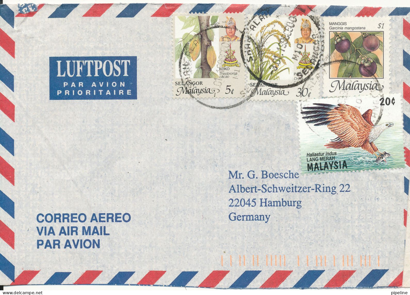 Malaysia Selangor Air Mail Cover Sent To Germany 3-1-1998 BIRD Stamp - Malaysia (1964-...)