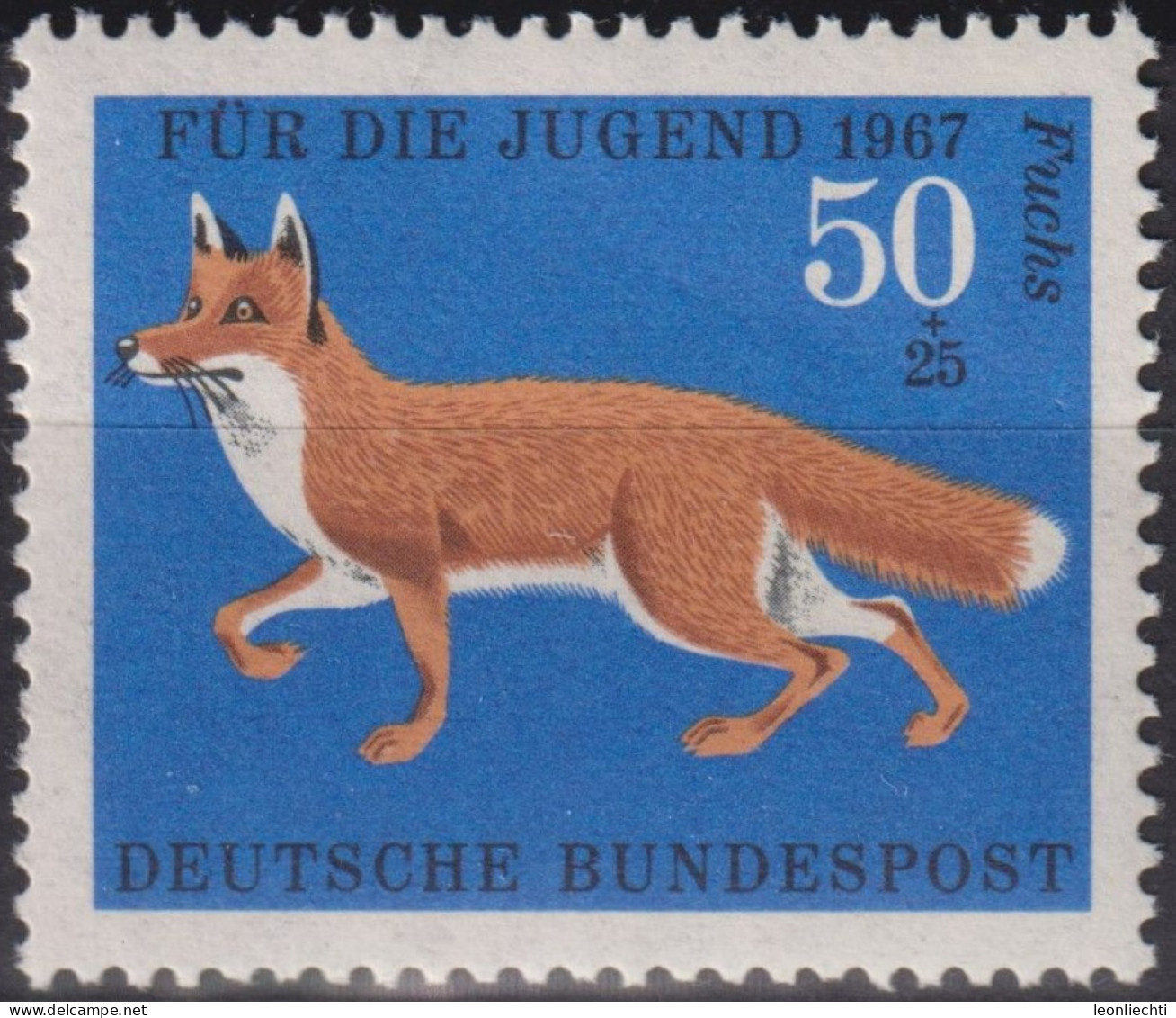 1967 Deutschland > BRD, ** Mi:DE 532, Sn:DE B425, Yt:DE 390, Fuchs, Red Fox (Vulpes Vulpes) - Gibier