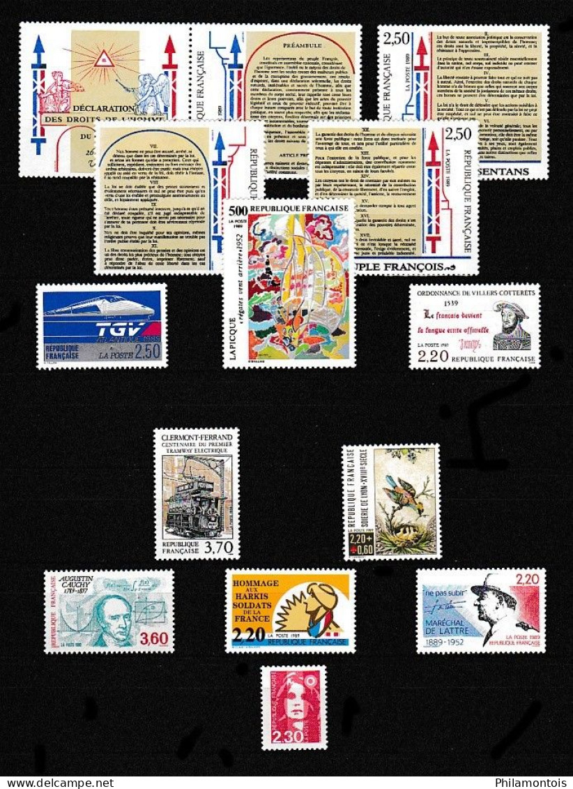 FRANCE - Année Complète 1989 Avec Préos, Service, Bandes, Blocs, Carnets - Neufs N** - TB - Vendus Sous Valeur Faciale. - 1980-1989