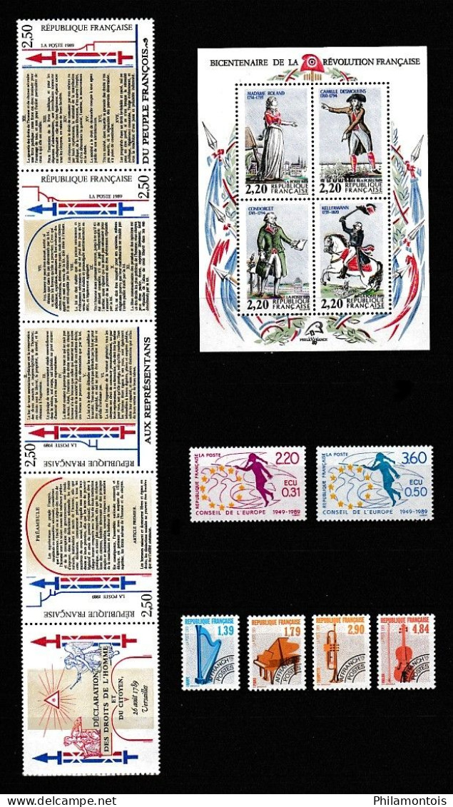 FRANCE - Année Complète 1989 Avec Préos, Service, Bandes, Blocs, Carnets - Neufs N** - TB - Vendus Sous Valeur Faciale. - 1980-1989