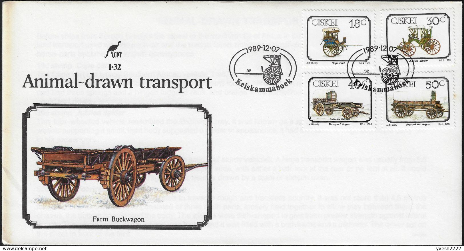 Ciskei 1989 Y&T 162 à 165 Sur FDC. Transports Halés Par Des Bestioles, Charrette Agricole - Postkoetsen