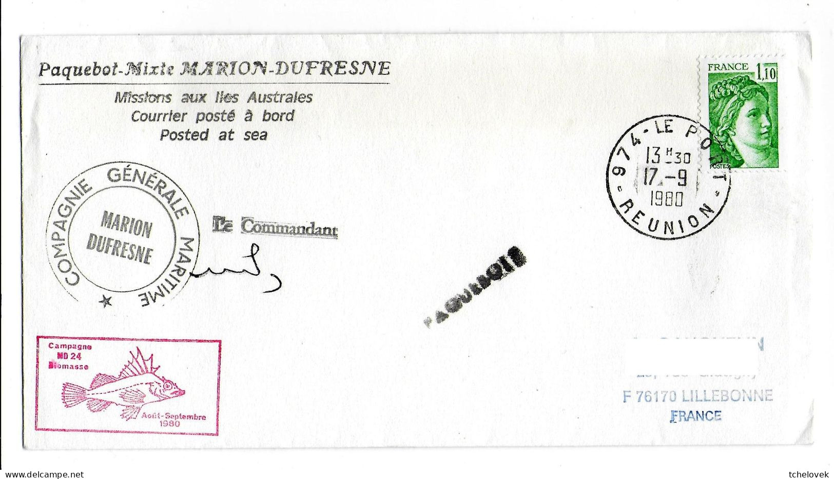 Marion Dufresne FSAT TAAF. 17.09.1980 Le Port Reunion T. France. Campagne Oceanographique MD 24 Biomasse - Sonstige & Ohne Zuordnung