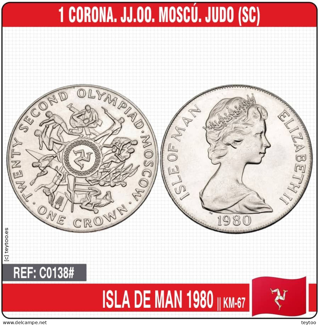 C0138_1# Isla De Man 1980. 1 Corona. JJ.OO. Moscú. Judo (SC) KM-67 - Kolonien
