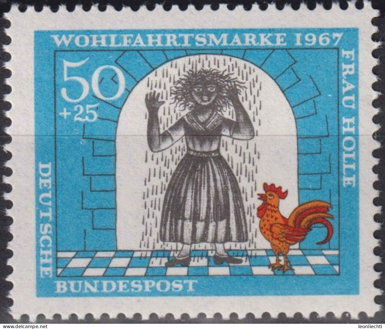 1967 Deutschland > BRD, ** Mi:DE 541, Sn:DE B429, Yt:DE 406, Frau Holle, Märchen Der Brüder Grimm, Huhn / Hahn - Fairy Tales, Popular Stories & Legends