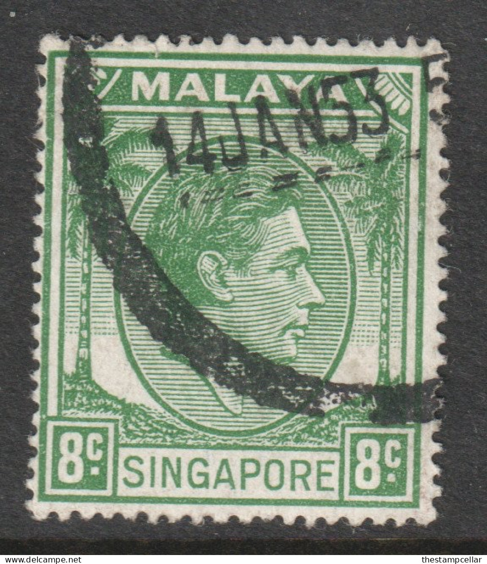 Singapore Scott 8 - SG21a, 1948 George VI 8c Green Perf 17.1/2 X 18 Used - Singapore (...-1959)