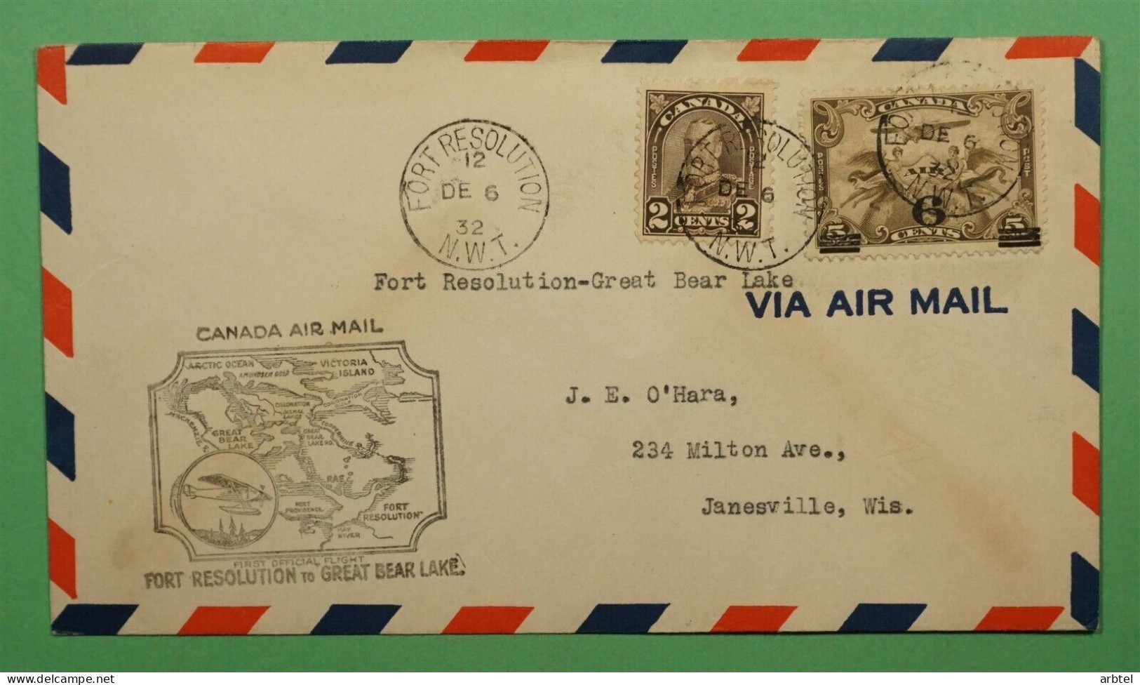 CANADA PRIMER VUELO 1932 FORT RESOLUTION TO GREAT BEAR LAKE - Airmail