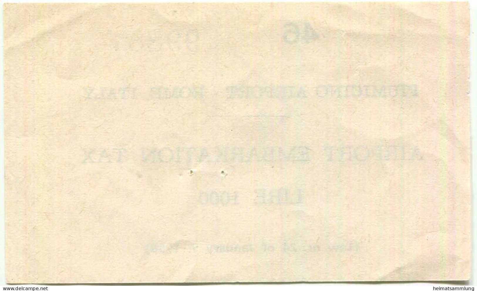 Italien - Fiumicino Airport Rome Italy - Airport Embarkation Tax Lire 1000 1968 - Europe