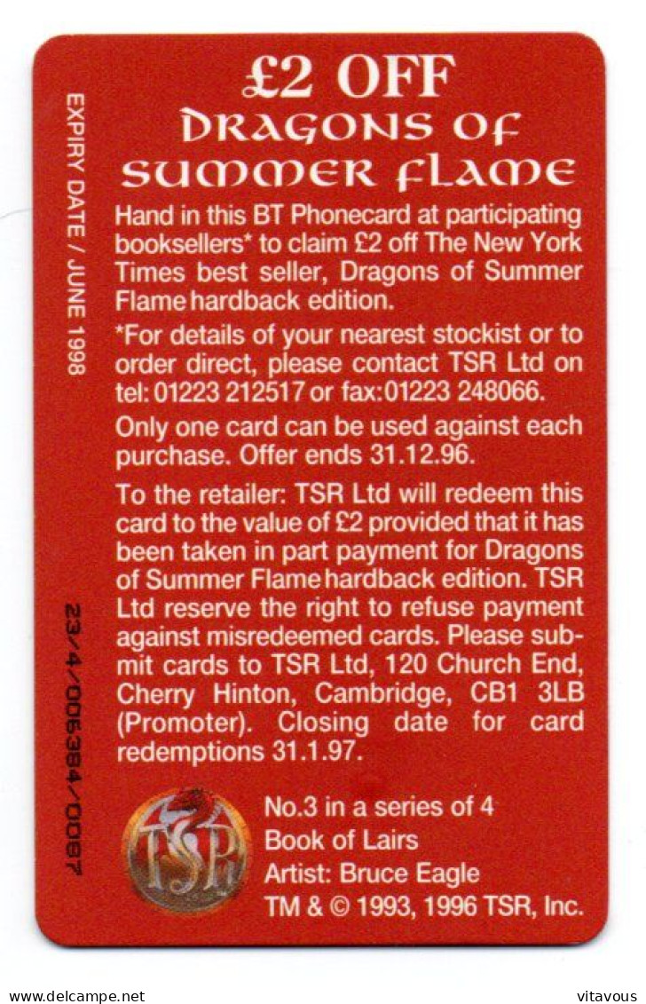 Dragons Dragon Of Summer Flame Télécarte BT Royaume-Uni Angleterre Phonecard Telefonkarte (K 28) - Colecciones