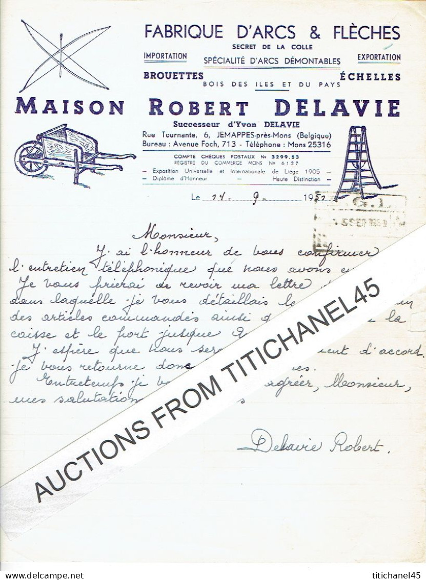 1951 JEMAPPES - Maison Robert DELAVIE - Fabrique D'arcs & Flèches, Brouettes, échelles - Autres & Non Classés