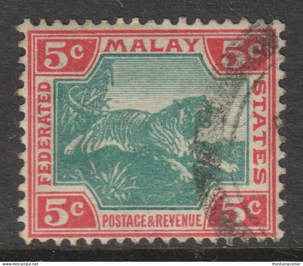 Malaya Federated States FMS Scott 29 - SG39, 1904 Leaping Tiger 5c Used - Federated Malay States