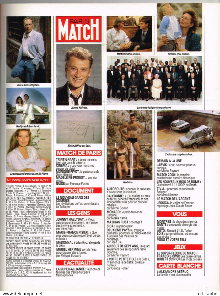 Lot 19 PARIS MATCH Johnny Hallyday Années 1984 à 1991