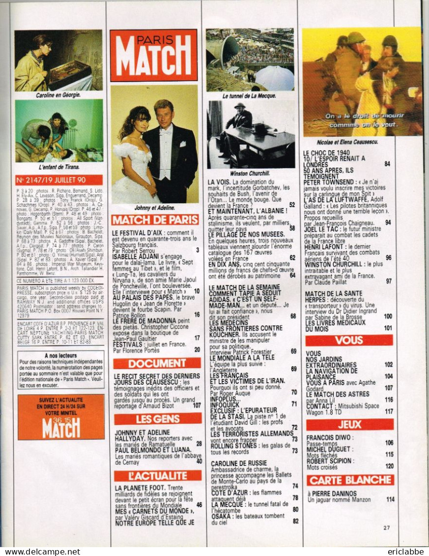 Lot 19 PARIS MATCH Johnny Hallyday Années 1984 à 1991