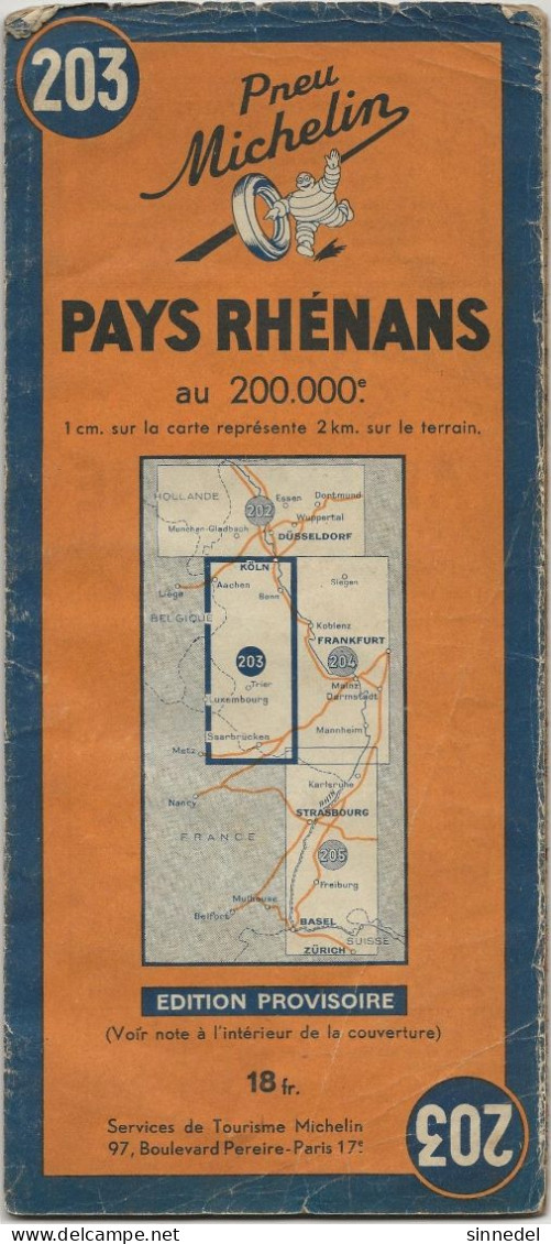 CARTE 203 MICHELIN  ALLEMAGNE  PAYS RHENANS EDITION PROVISOIRE - Carte Stradali