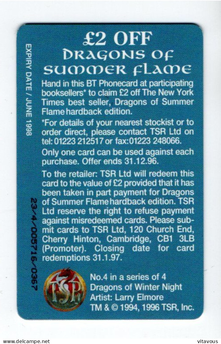 Dragons Dragon Of Summer Flame Télécarte BT Royaume-Uni Angleterre Phonecard Telefonkarte (K 31) - Colecciones