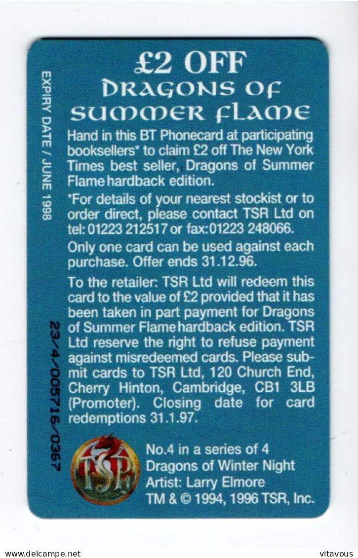 Dragons Dragon Of Summer Flame Télécarte BT Royaume-Uni Angleterre Phonecard Telefonkarte (K 31) - Sammlungen