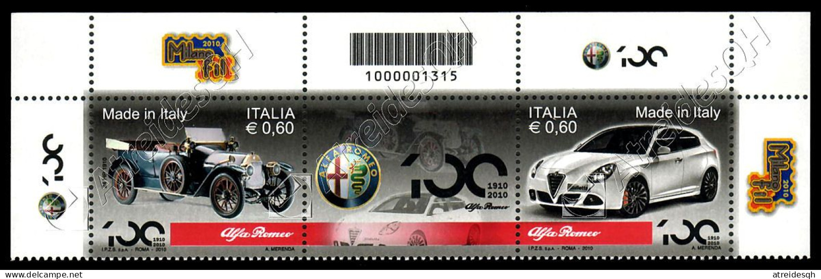 [Q] Italia / Italy 2010: Centenario Alfa Romeo Con Codice A Barre / Alfa Romeo Centenary With Barcode ** - Code-barres