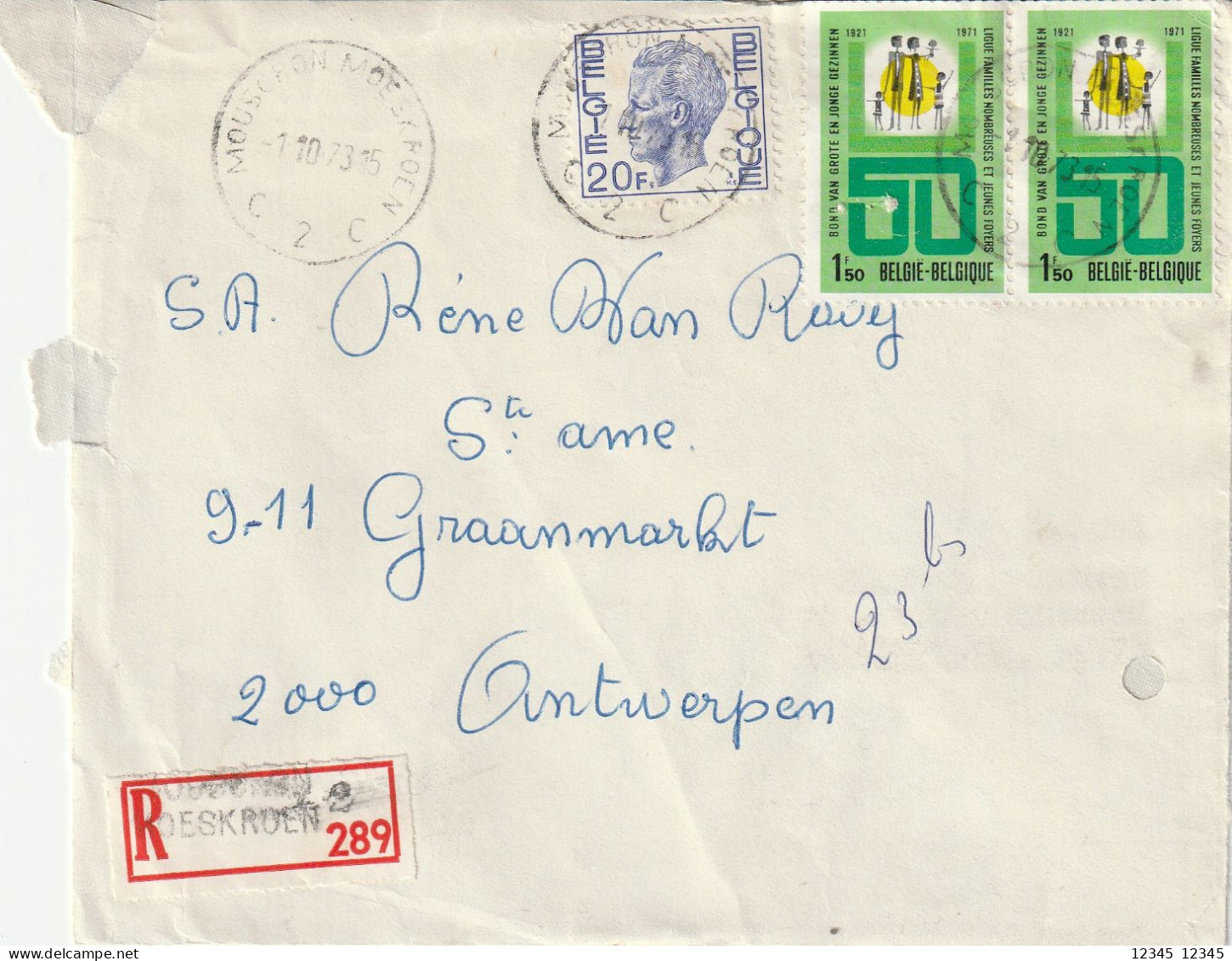 1973, Registered Letter From Moeskroen To Antwerpen - Cartas & Documentos