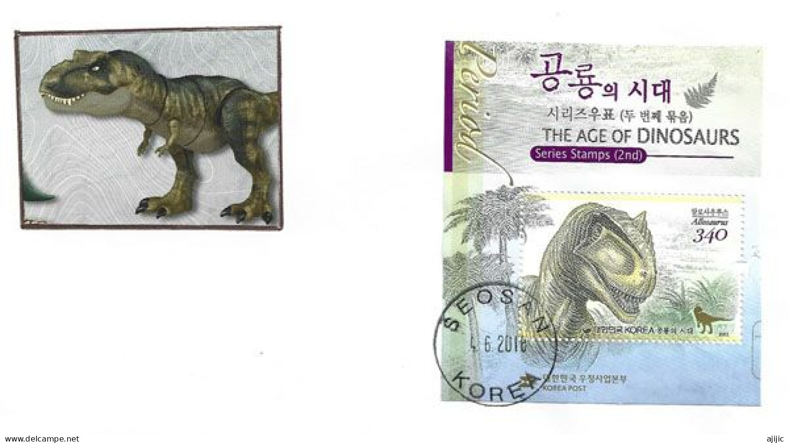 L'Allosaure,  Fossile Du Jurassique. Bloc-feuillet Sur Lettre Seosan (Corée Du Sud) - Fossils