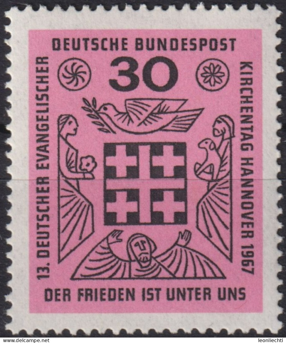 1967 Deutschland > BRD, ** Mi:DE 536, Sn:DE 972, Yt:DE 401, Jerusalemkreuz, Taube - Piccioni & Colombe