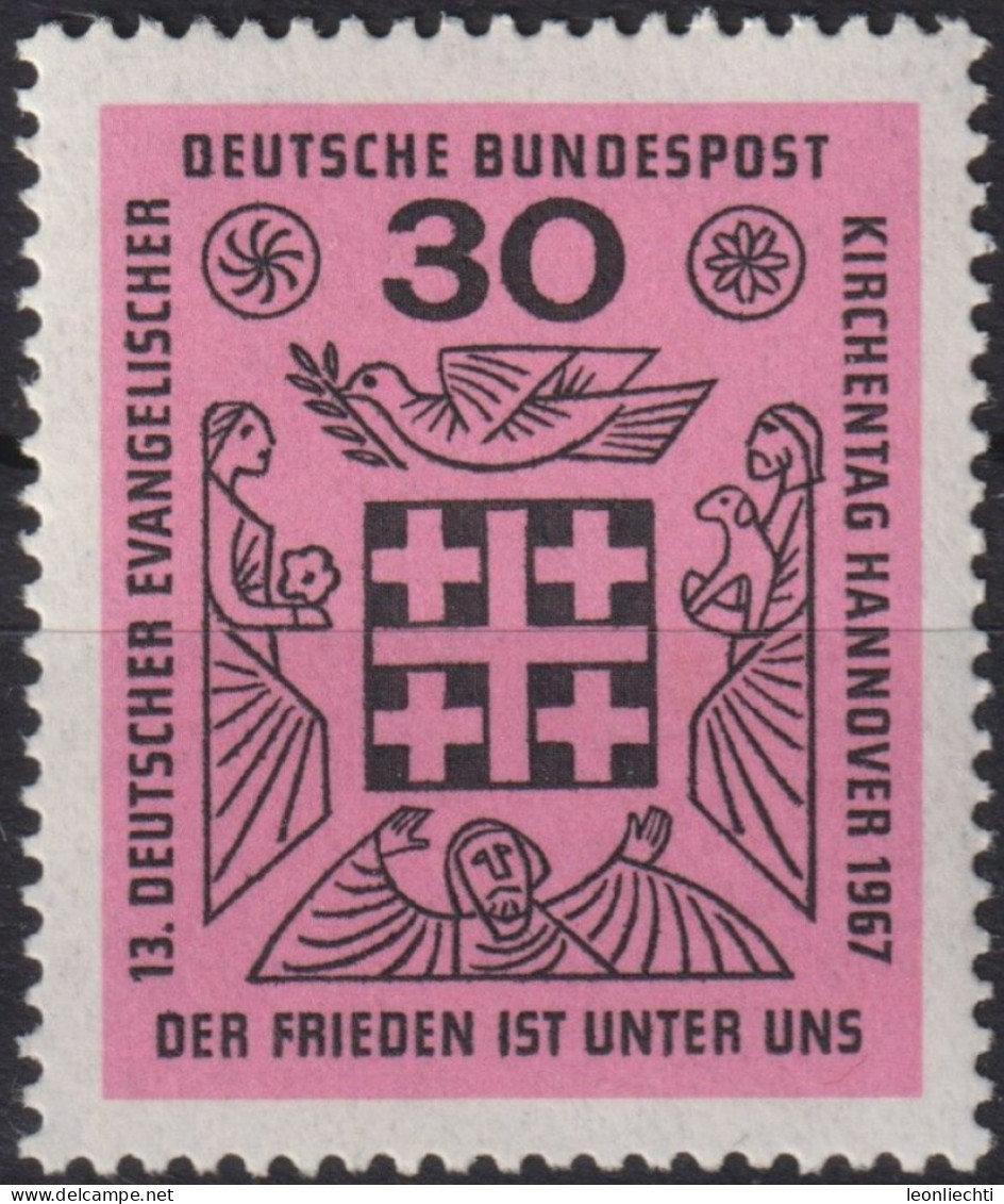 1967 Deutschland > BRD, ** Mi:DE 536, Sn:DE 972, Yt:DE 401, Jerusalemkreuz, Taube - Tauben & Flughühner