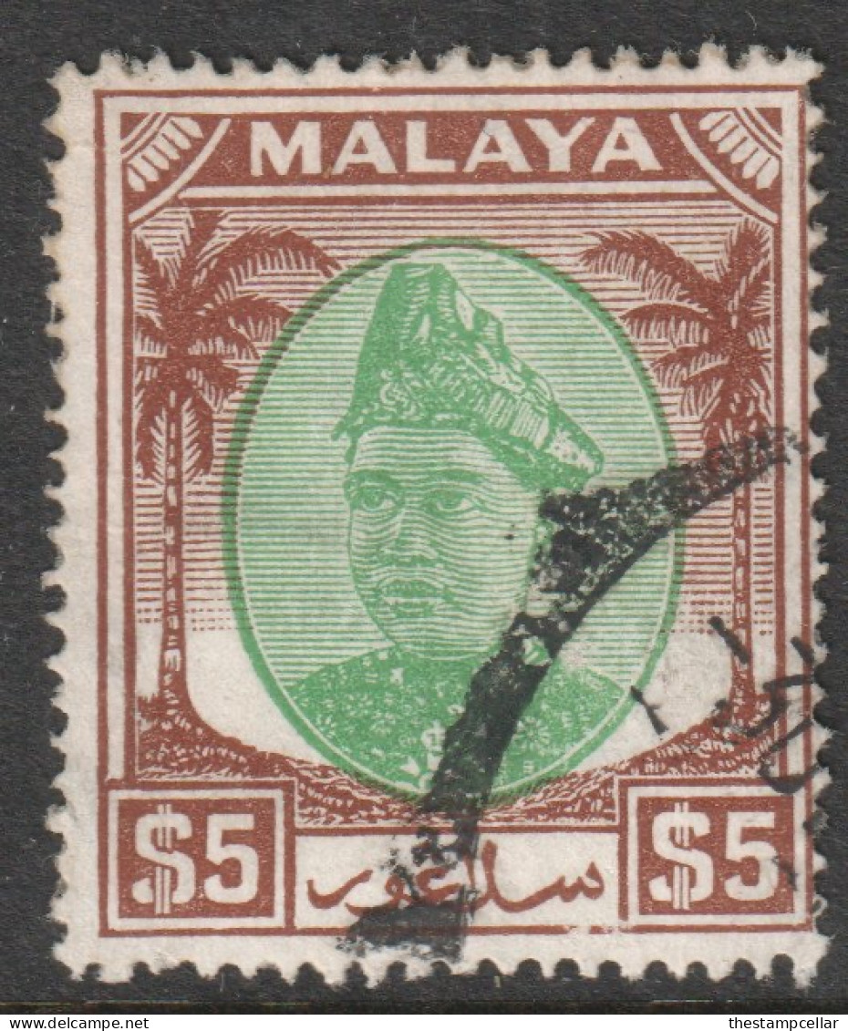 Malaya Selangor  Scott 94 - SG110, 1949 Sultan $5 Used - Selangor