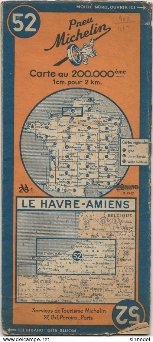 CARTE FRANCE  MICHELIN  52 LE HAVRE AMIENS - Cartes Routières