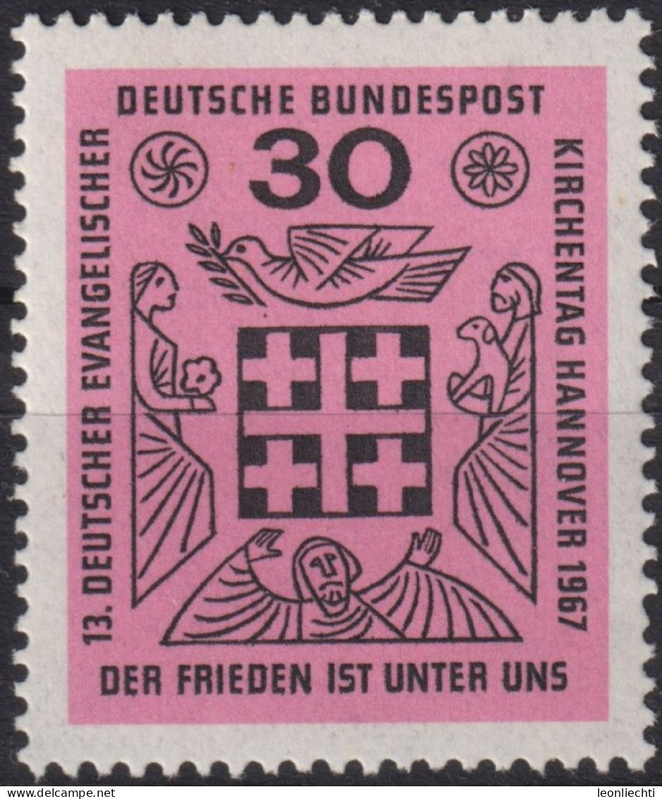 1967 Deutschland > BRD, ** Mi:DE 536, Sn:DE 972, Yt:DE 401, Jerusalemkreuz, Taube - Columbiformes