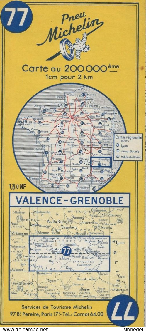 CARTE FRANCE  MICHELIN  77 VALENCE GRENOBLE - Strassenkarten