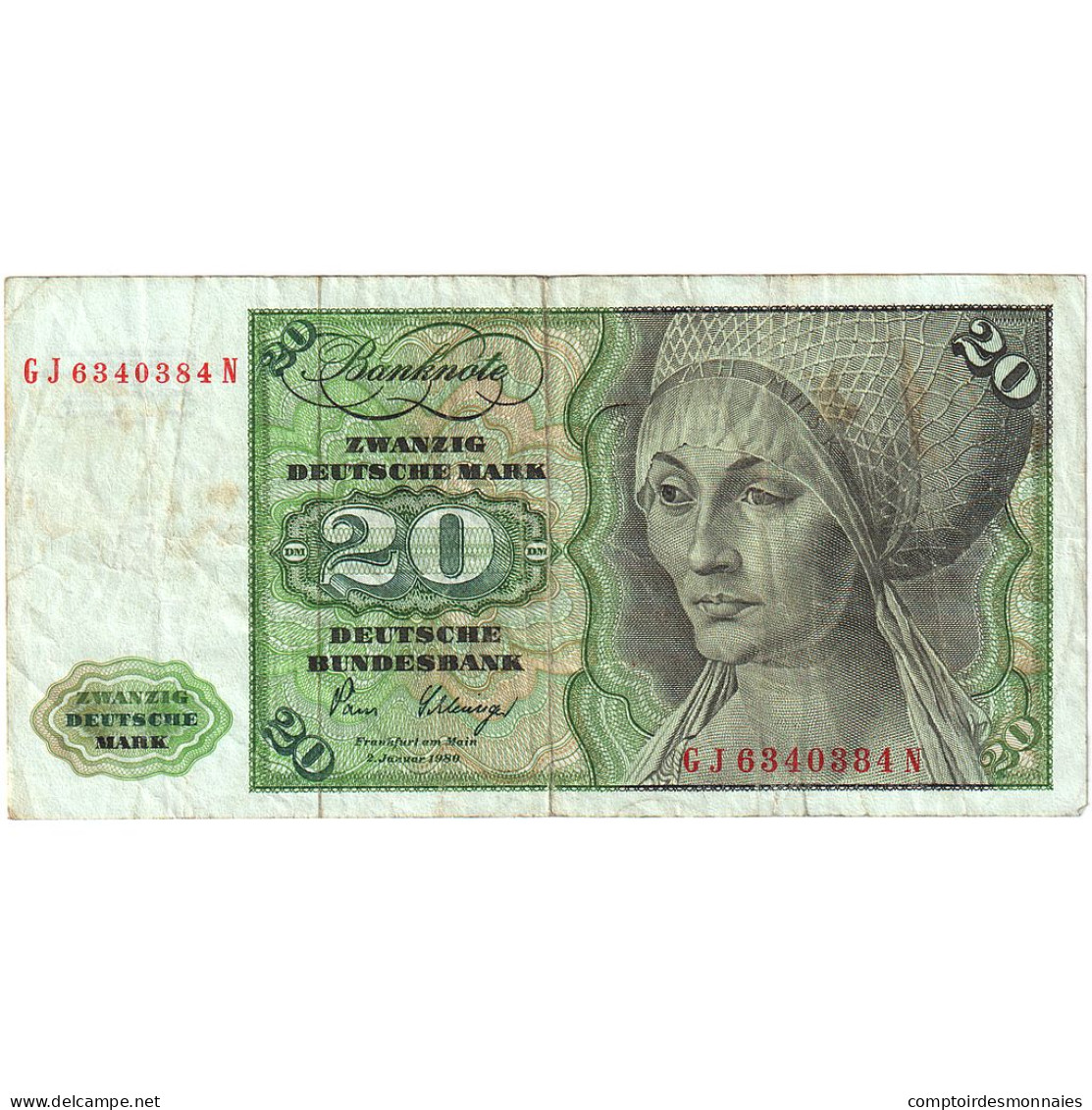 Billet, République Fédérale Allemande, 20 Deutsche Mark, 1980, 1980-01-02 - 20 Deutsche Mark