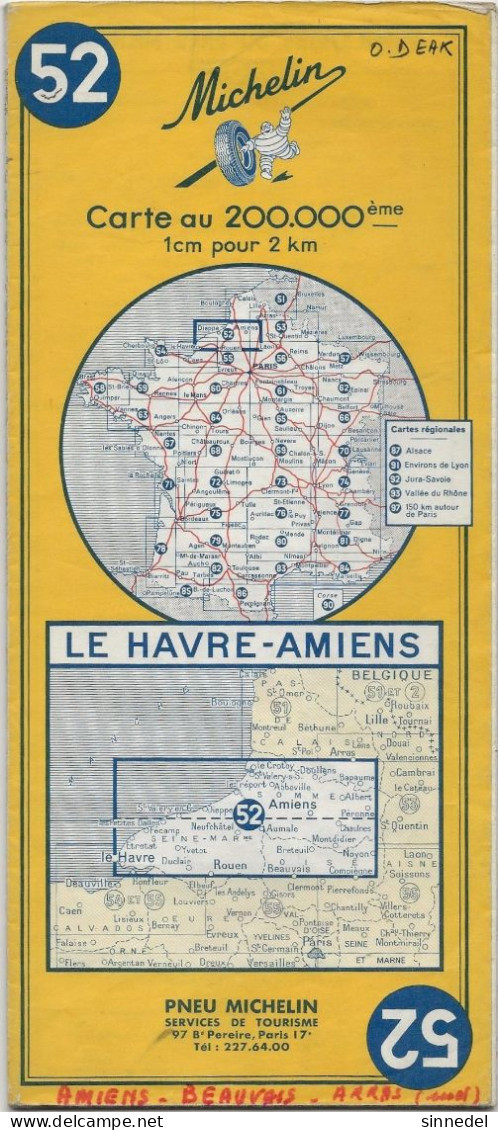 CARTE FRANCE  MICHELIN 52 LE HAVRE AMIENS - Roadmaps