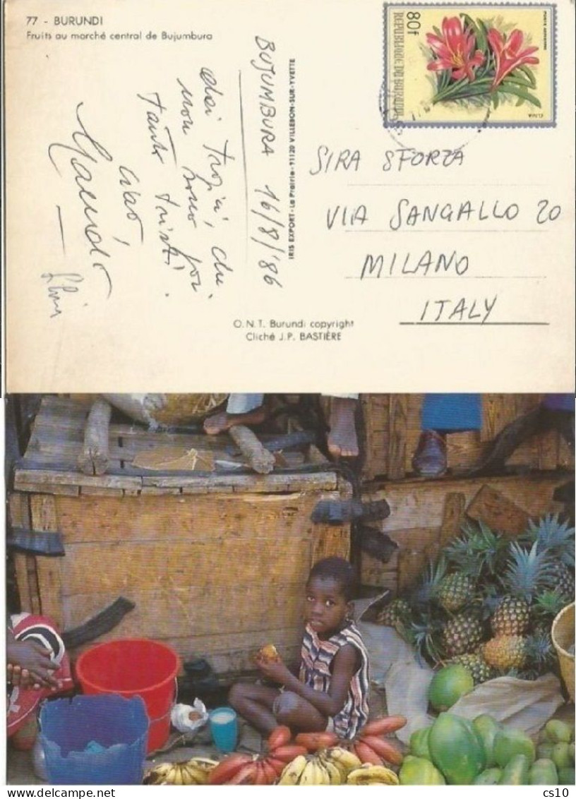 Burundi Marchè De Bujumbura CP 15aug1986 Avec Fuers Clivia F.80 Seul - Cartas & Documentos