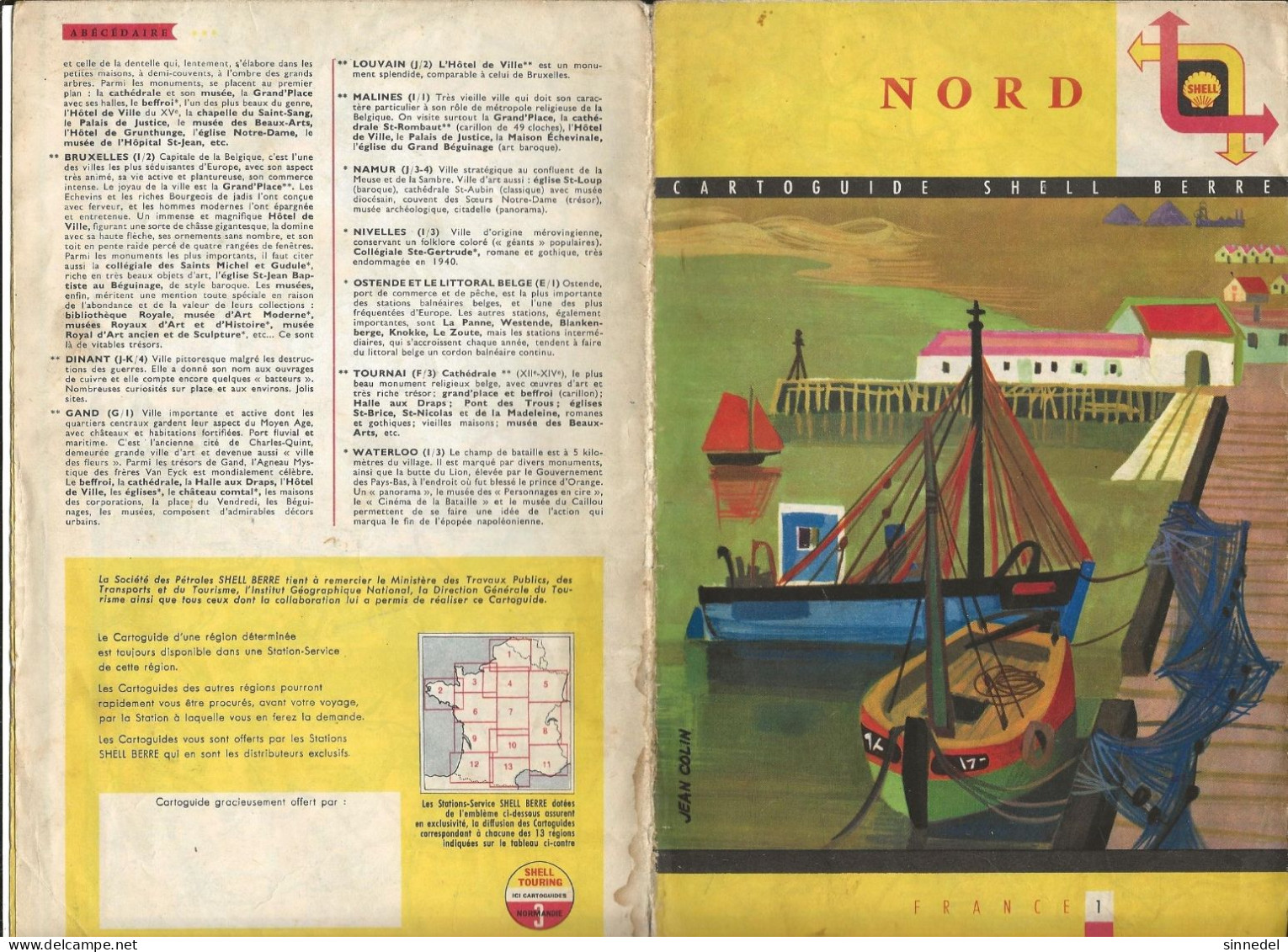 CARTE FRANCE 1  DU NORD JEAN COLIN CARTO GUIDE DU PETROLIER SHELL - Cartes Routières