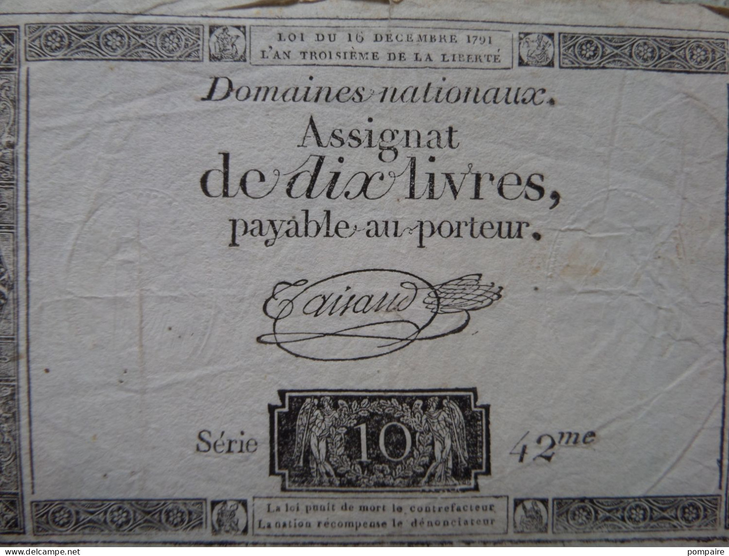 France Assignat De 10 Livres - 16 DECEMBRE 1791 - Série 42 - Signature Taisand + DU 24 OCTOBRE 1792  SERIE 4142 ET 15556 - Assignats & Mandats Territoriaux