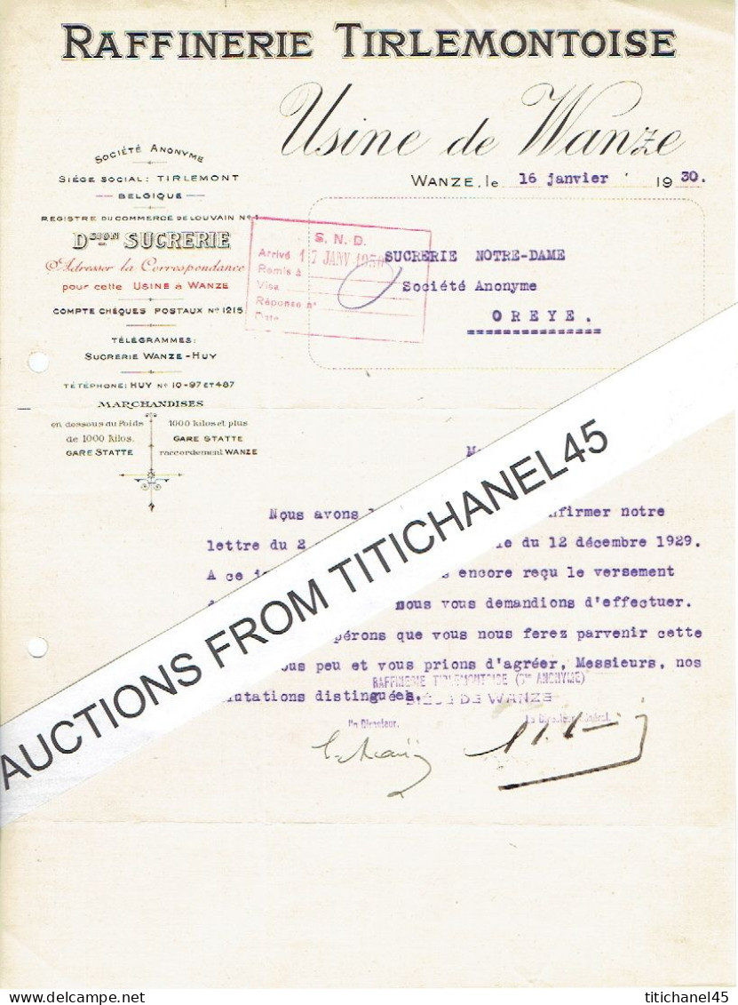 1930 WANZE - RAFFINERIE TIRLEMONTOISE - Usine De Wanze Division Sucrerie - Other & Unclassified