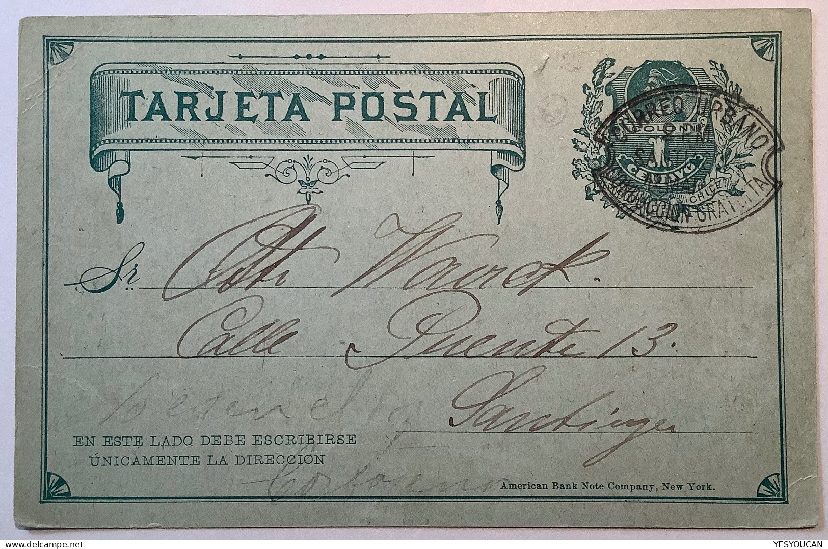ADVERTISEMENT DEUTSCHE KRANKENKASSE~1897Santiago Chile1c Postal Stationery Card„CORREO URBANO“(health Assurance Santé - Chili