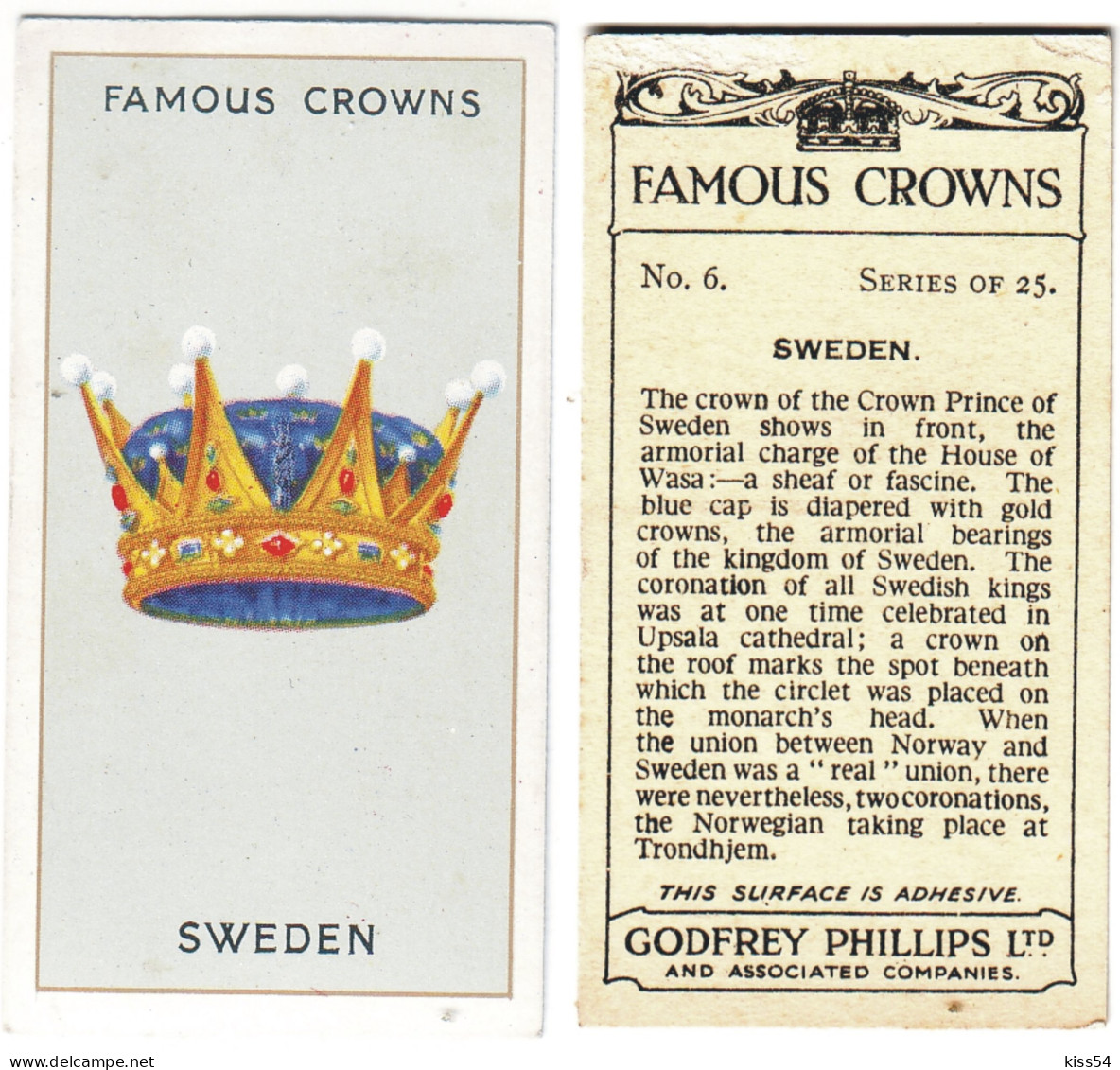 CR 5 - 6b Famous Crown, SWEDEN & NORWAY - Godfrey Phillips -1938 - Phillips / BDV